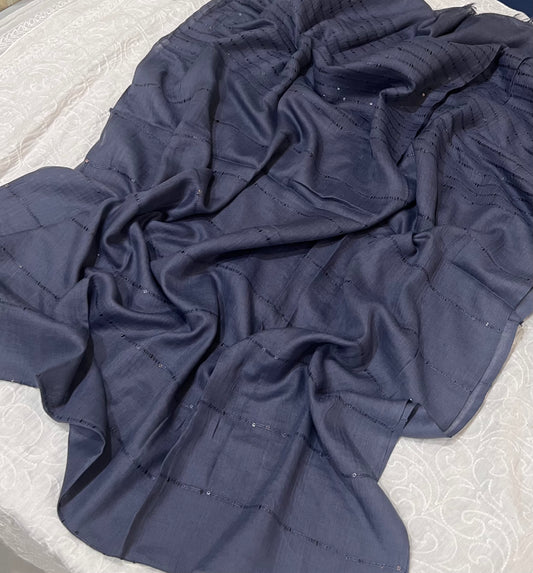 Sequined Lawn – Charcoal Blue