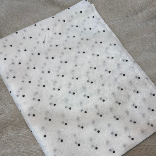 Metallic Chiffon with Stones – White