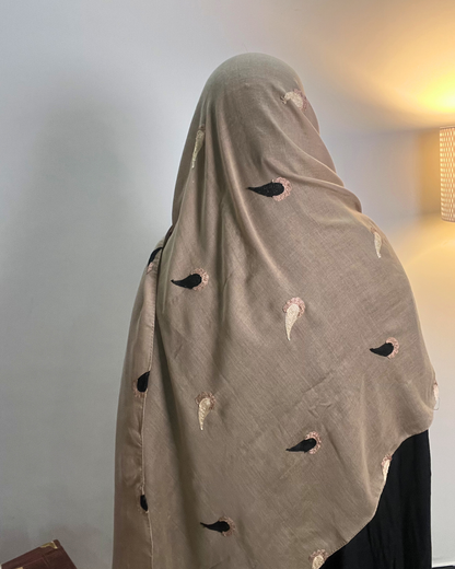 Paisley Drop Embroidery Lawn Hijab - Dessert Taupe