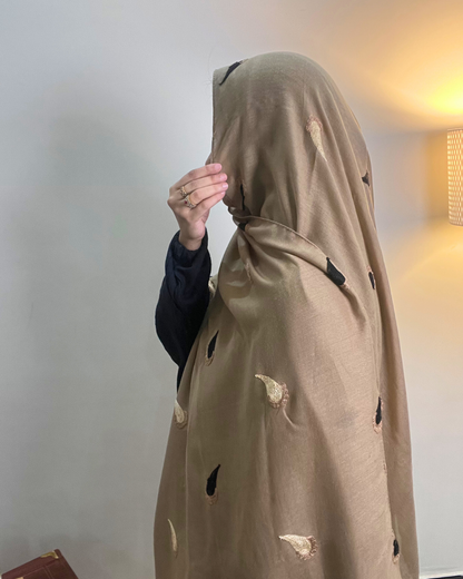 Paisley Drop Embroidery Lawn Hijab - Dessert Taupe