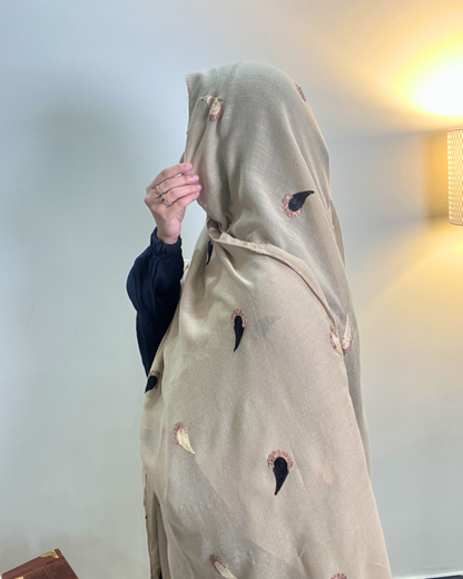 Paisley Drop Embroidery Lawn Hijab - Beige