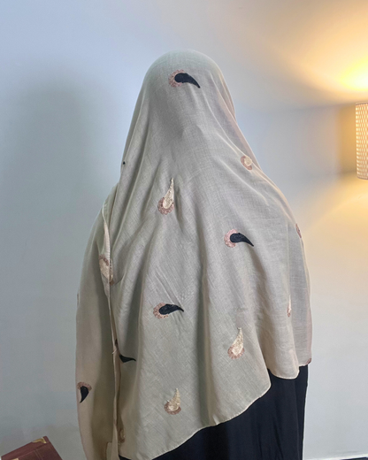 Paisley Drop Embroidery Lawn Hijab - Beige