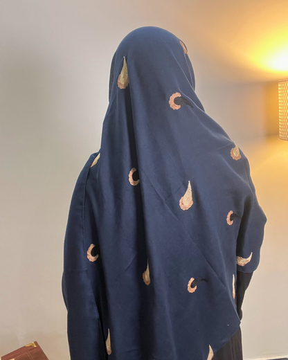 Paisley Drop Embroidery Lawn Hijab - Navy Blue