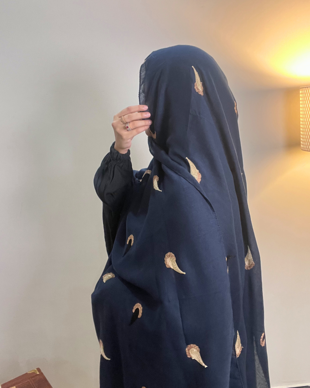 Paisley Drop Embroidery Lawn Hijab - Navy Blue