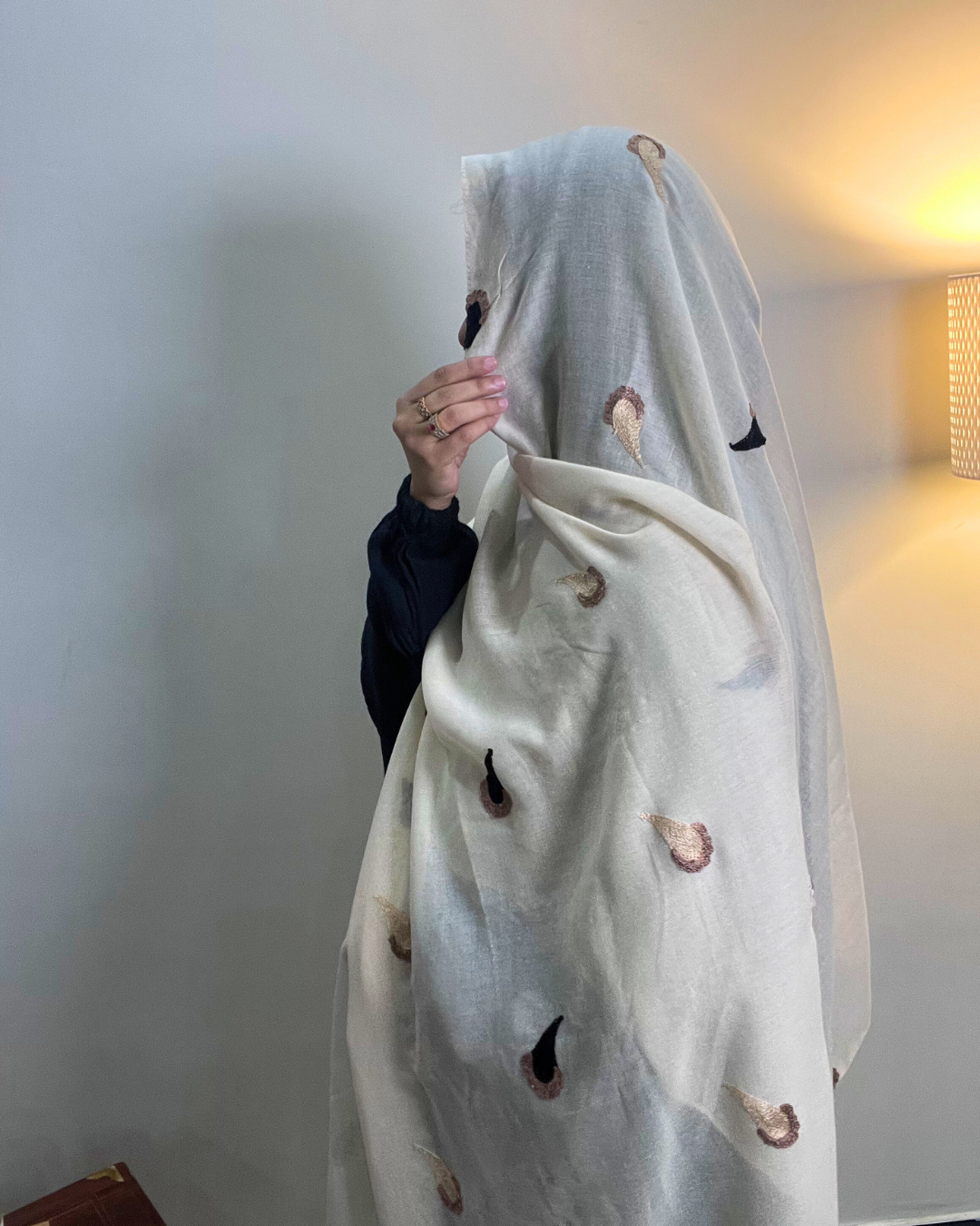 Paisley Drop Embroidery Lawn Hijab - Ivory