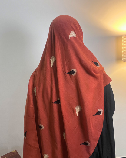 Paisley Drop Embroidery Lawn Hijab - Rust Orange