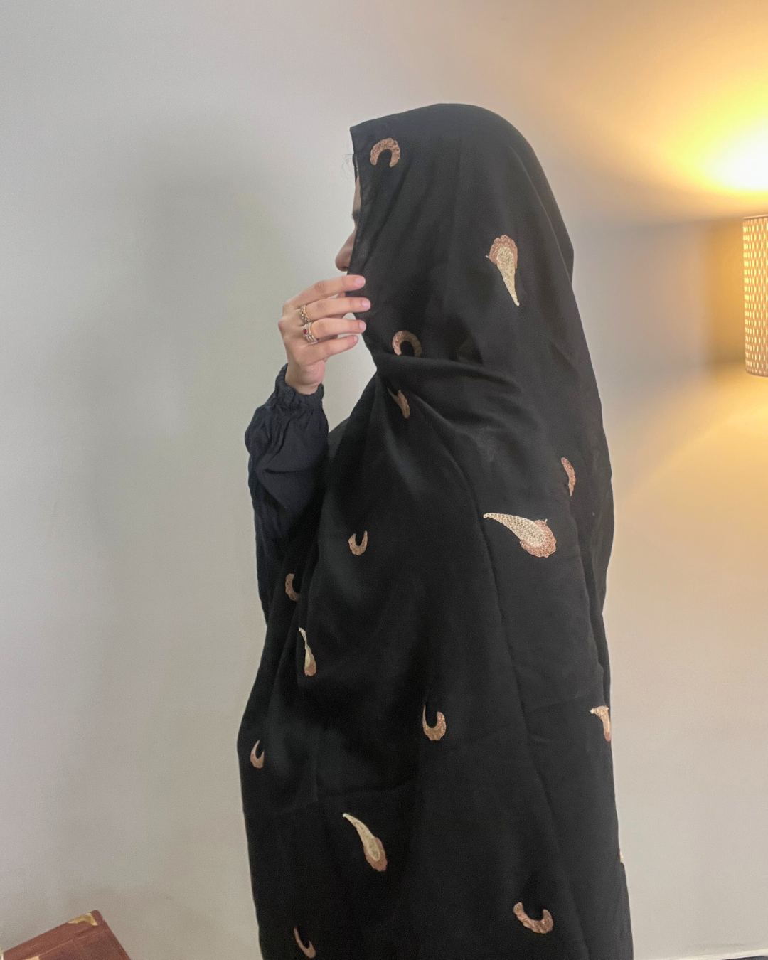 Paisley Drop Embroidery Lawn Hijab - Black