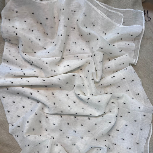 Metallic Chiffon with Stones – White